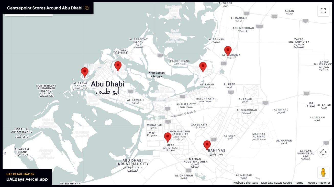 Centrepoint store distribution across Abu Dhabi