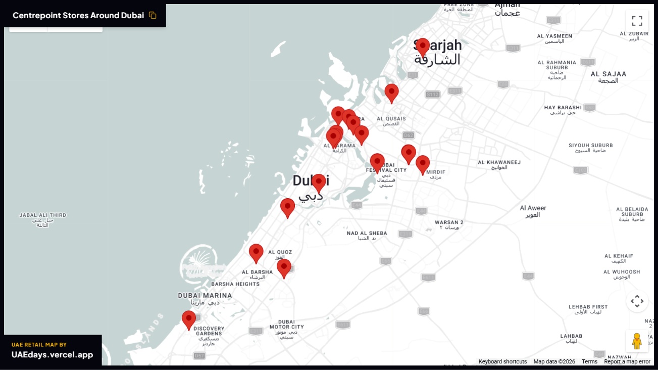 Centrepoint store distribution across Dubai