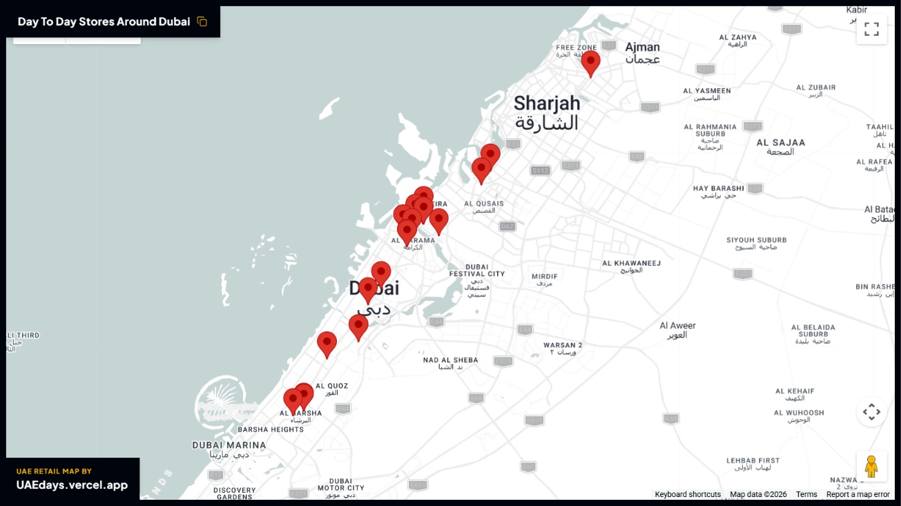 Day To Day store distribution across Dubai