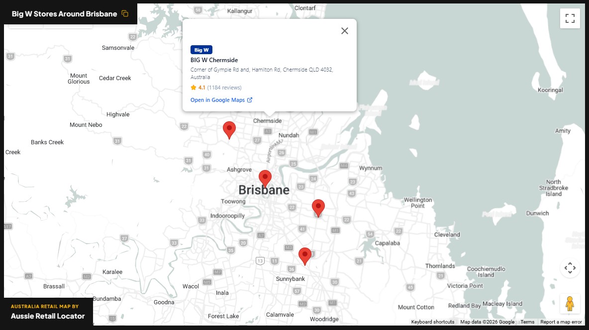 Big W store map in Brisbane