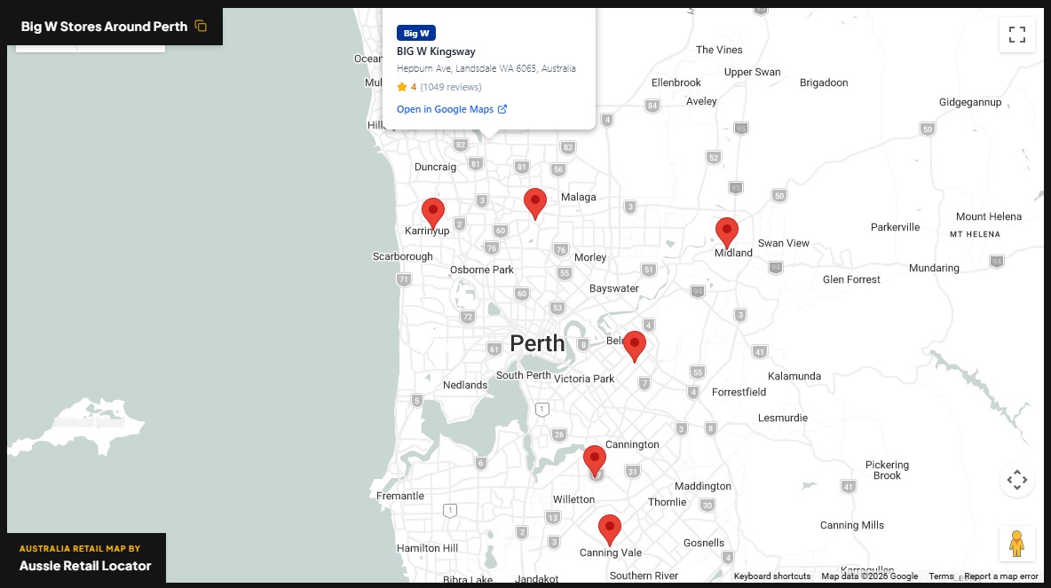 Big W store distribution across Perth