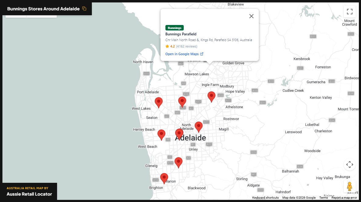 Bunnings store map in Adelaide