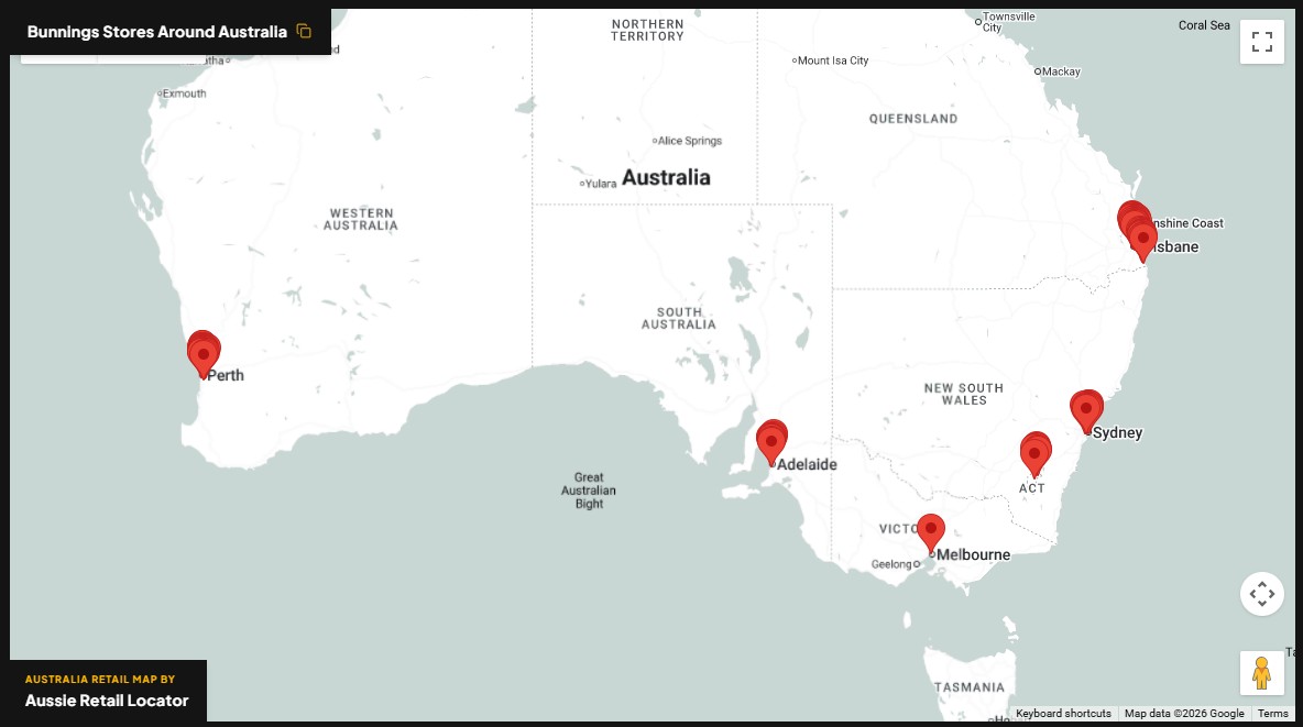 Bunnings store map in Gold Coast