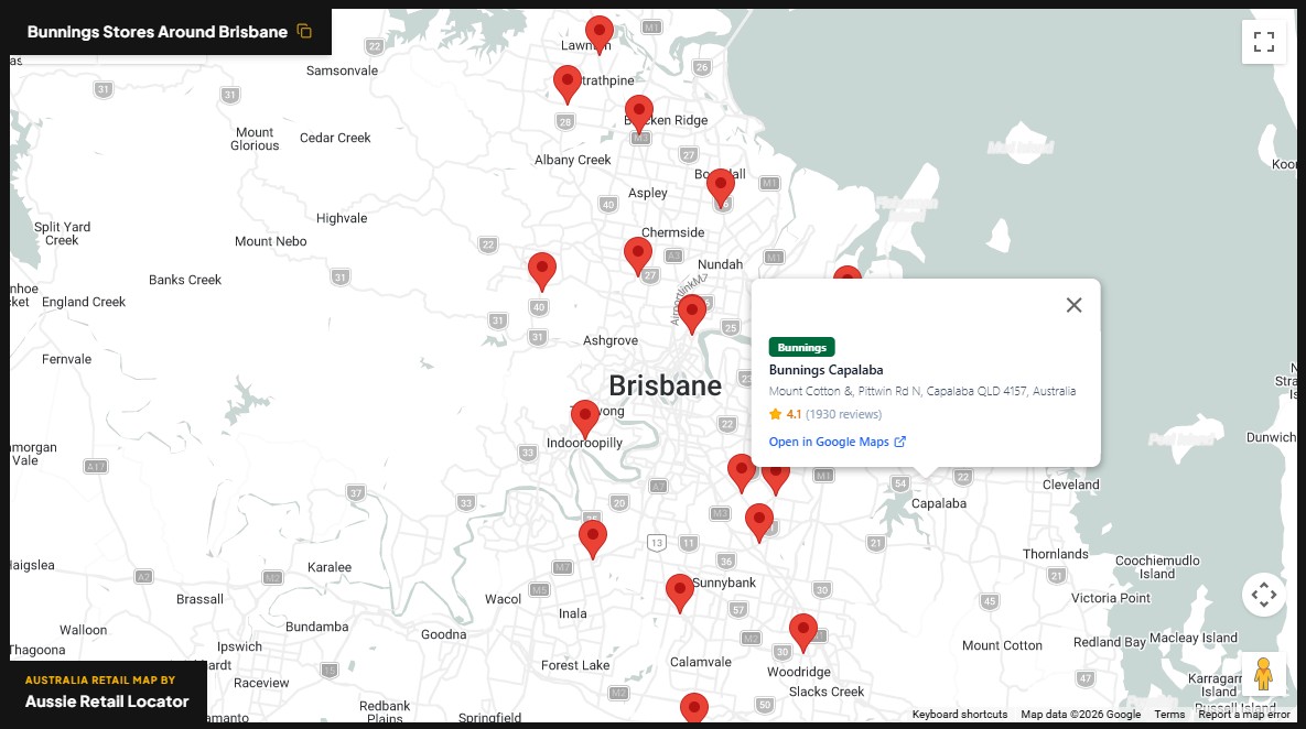 Bunnings store map in Brisbane