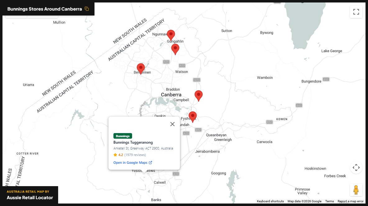 Bunnings store map in Canberra