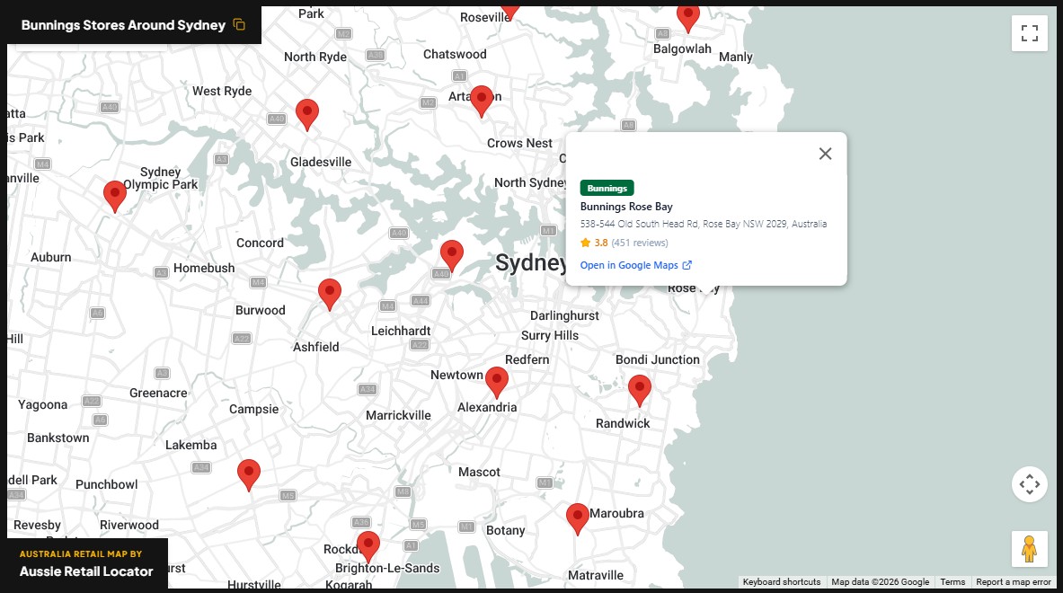 Bunnings store map in Sydney