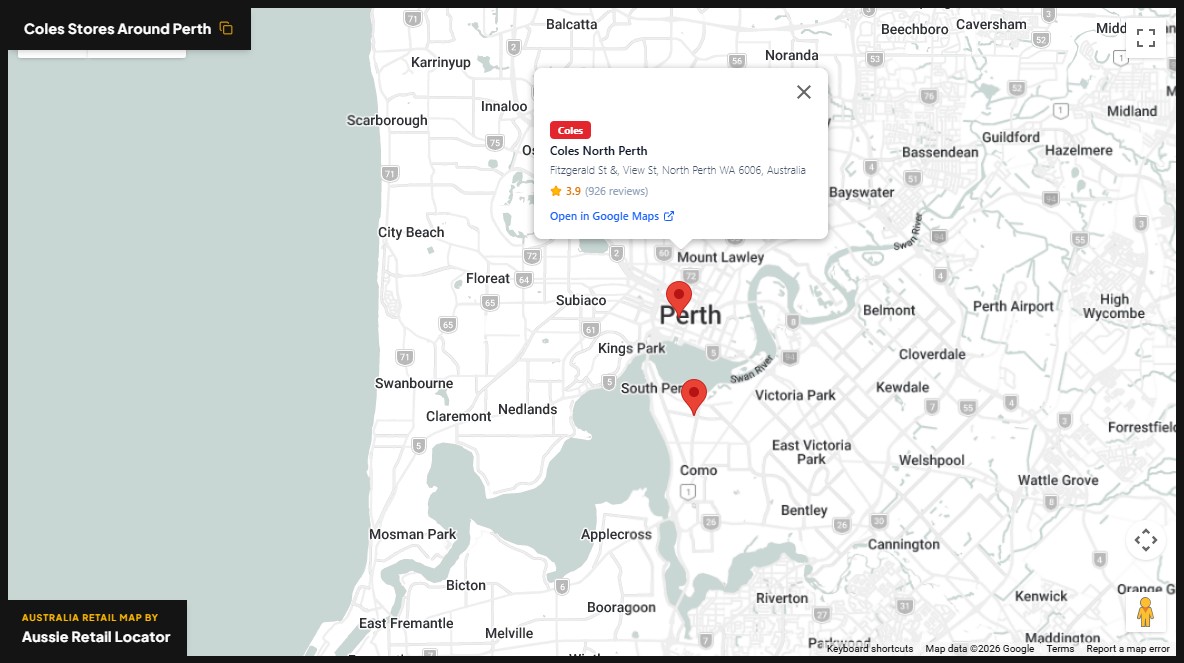 Coles store distribution across Perth