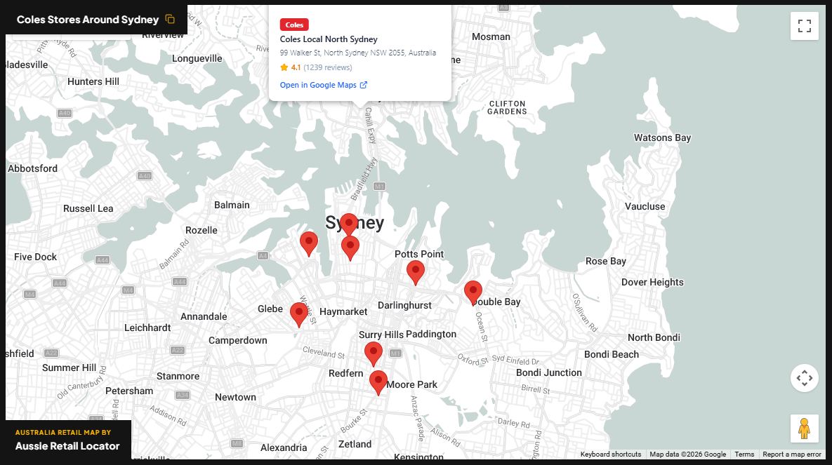 Coles store map in Sydney