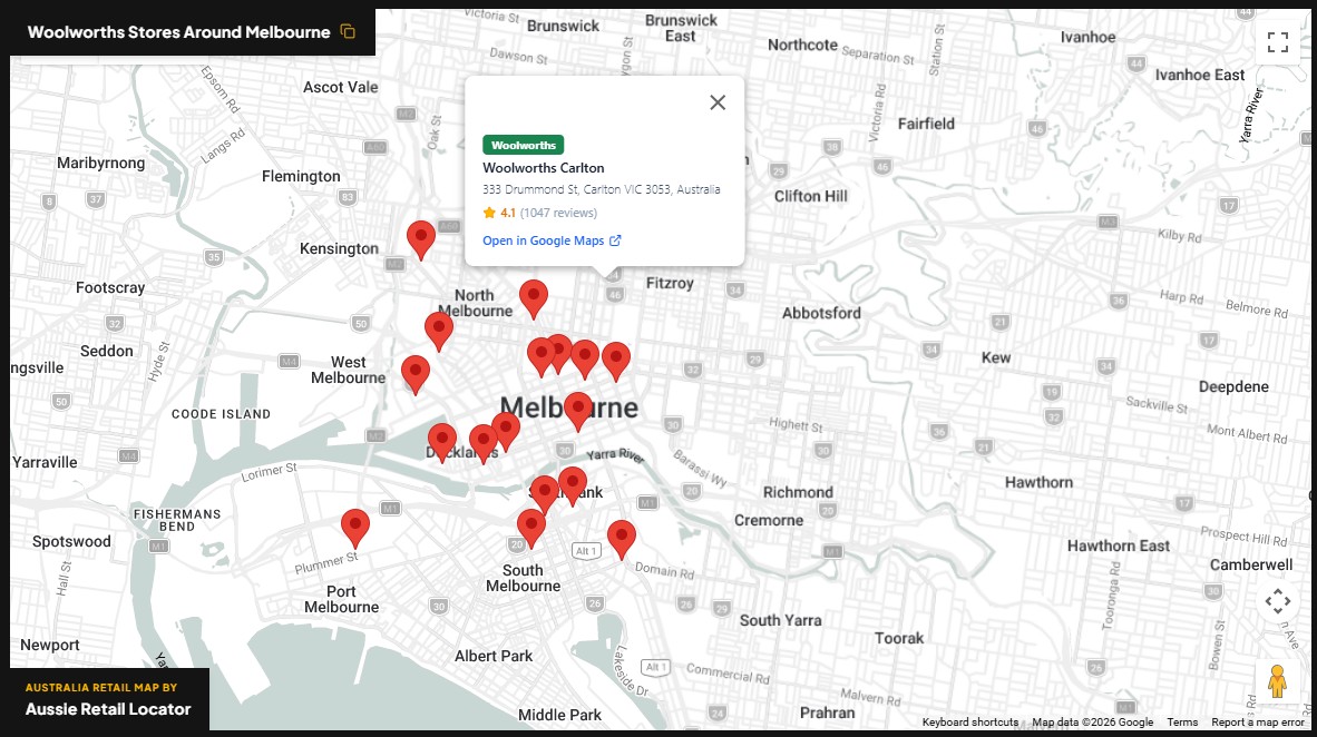 Woolworths store map in Melbourne
