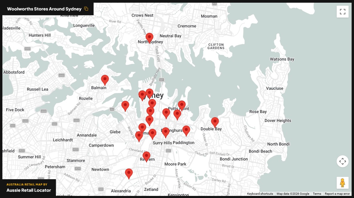 Woolworths store map in Sydney