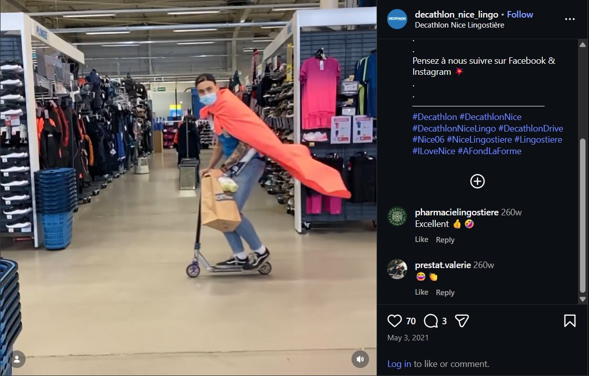 Instagram comment about Decathlon Nice