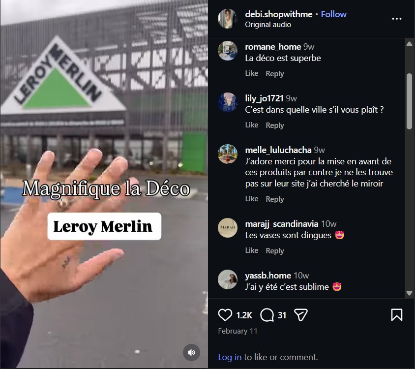Instagram comment about Leroy Merlin France