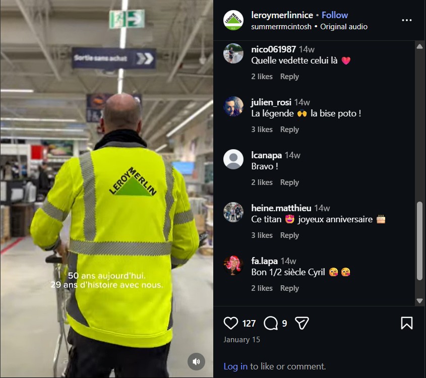 Instagram comment about Leroy Merlin Nice 1