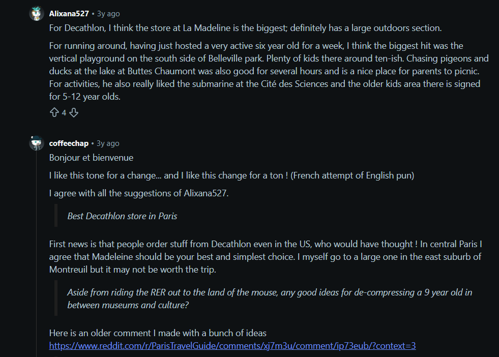 Reddit comment about Decathlon Paris