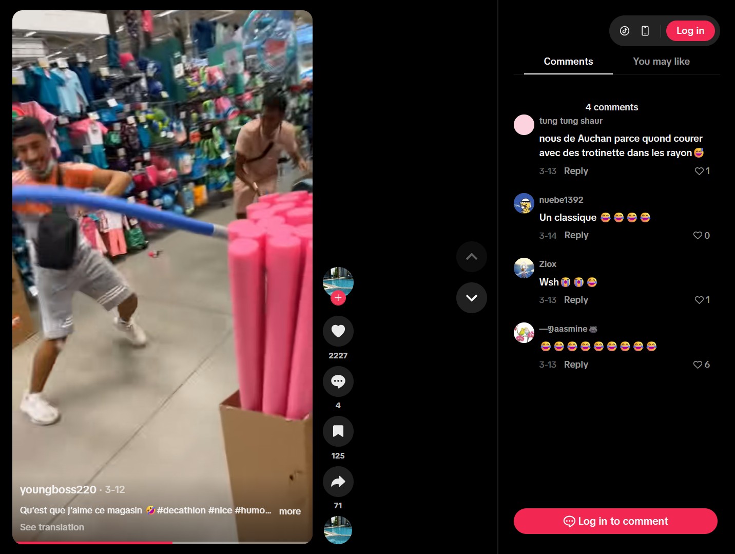 TikTok comment about Decathlon Nice