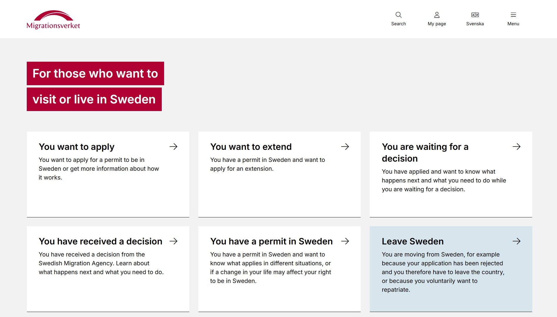 Swedish Migration Agency requirements page