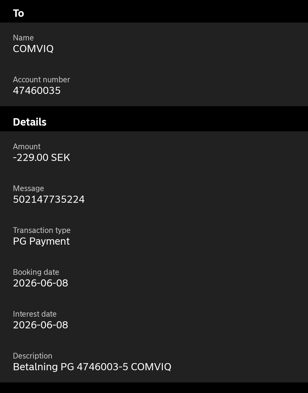 Comviq invoice sample for Coeo Inkasso payment