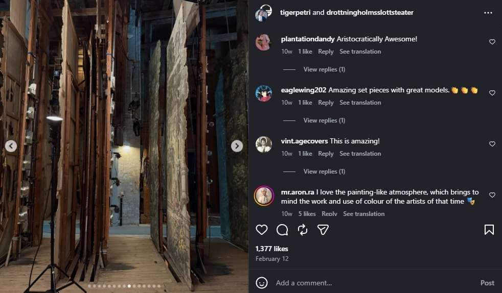 Instagram comment about Drottningholm Court Theatre
