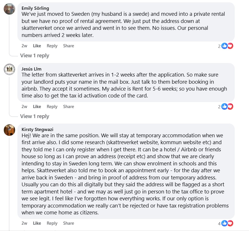 Facebook comment about changing address in Skatteverket