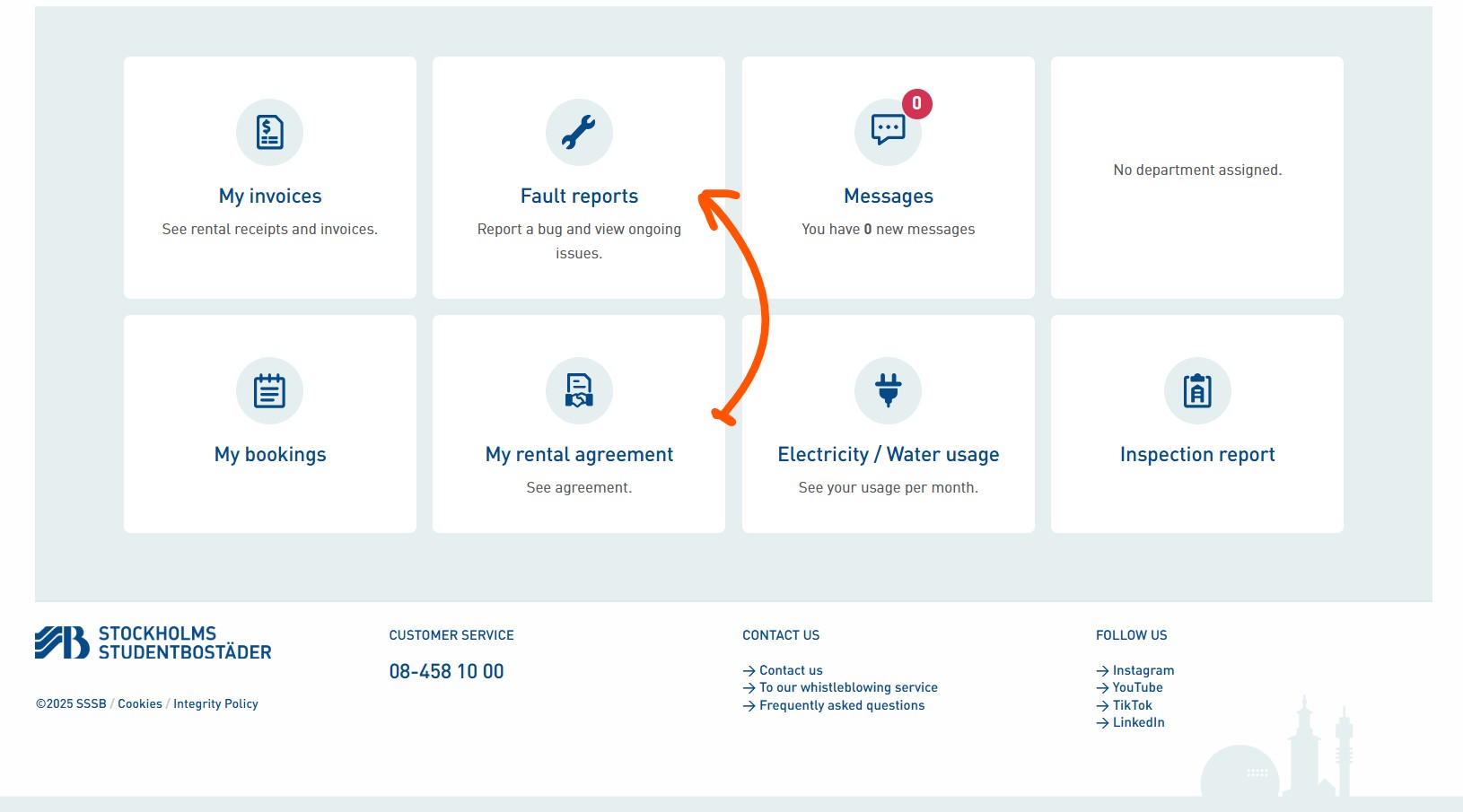 Fault Report at your SSSB My Pages
