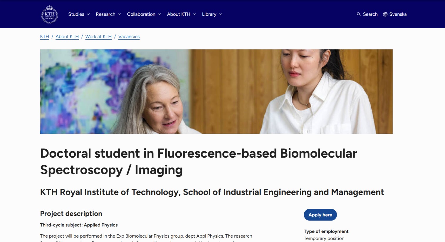 Fluorescence blinking cellular conditions PhD KTH