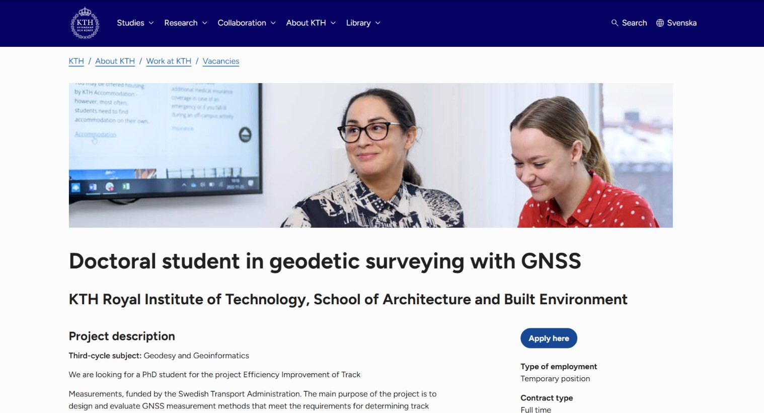 GNSS railway track position measurement PhD KTH