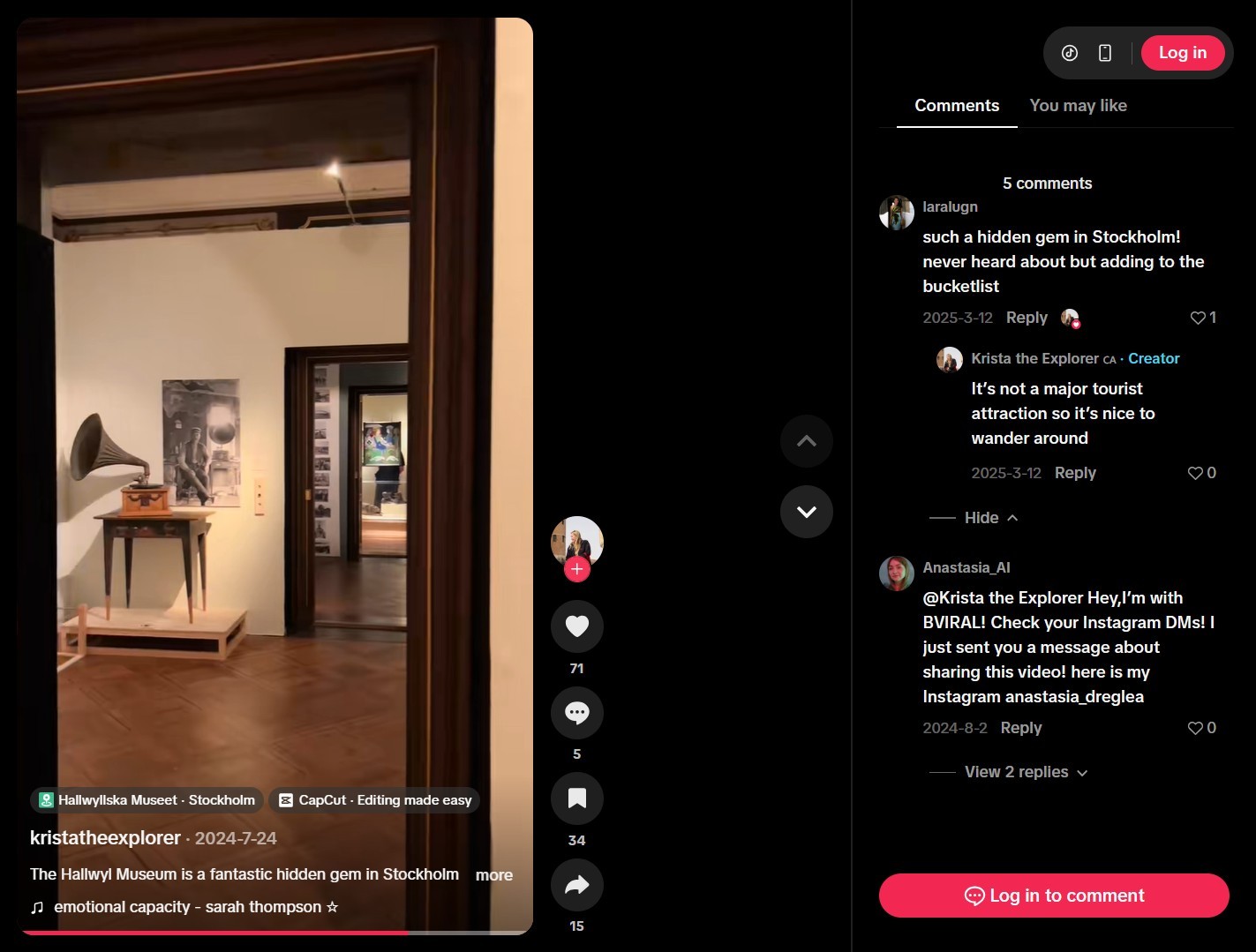 Hallwylska Palatset TikTok testimonial 1