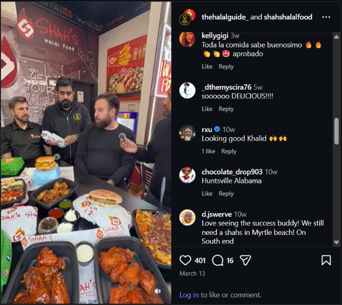 Instagram comments about Shah's Halal Food