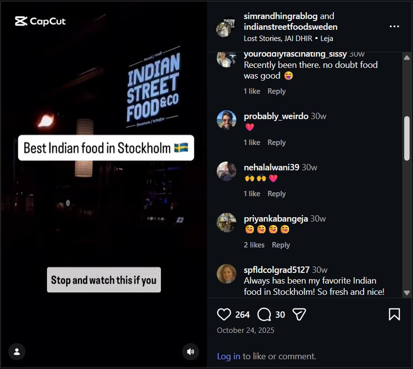 Instagram comments about halal Indian restaurants in Stockholm