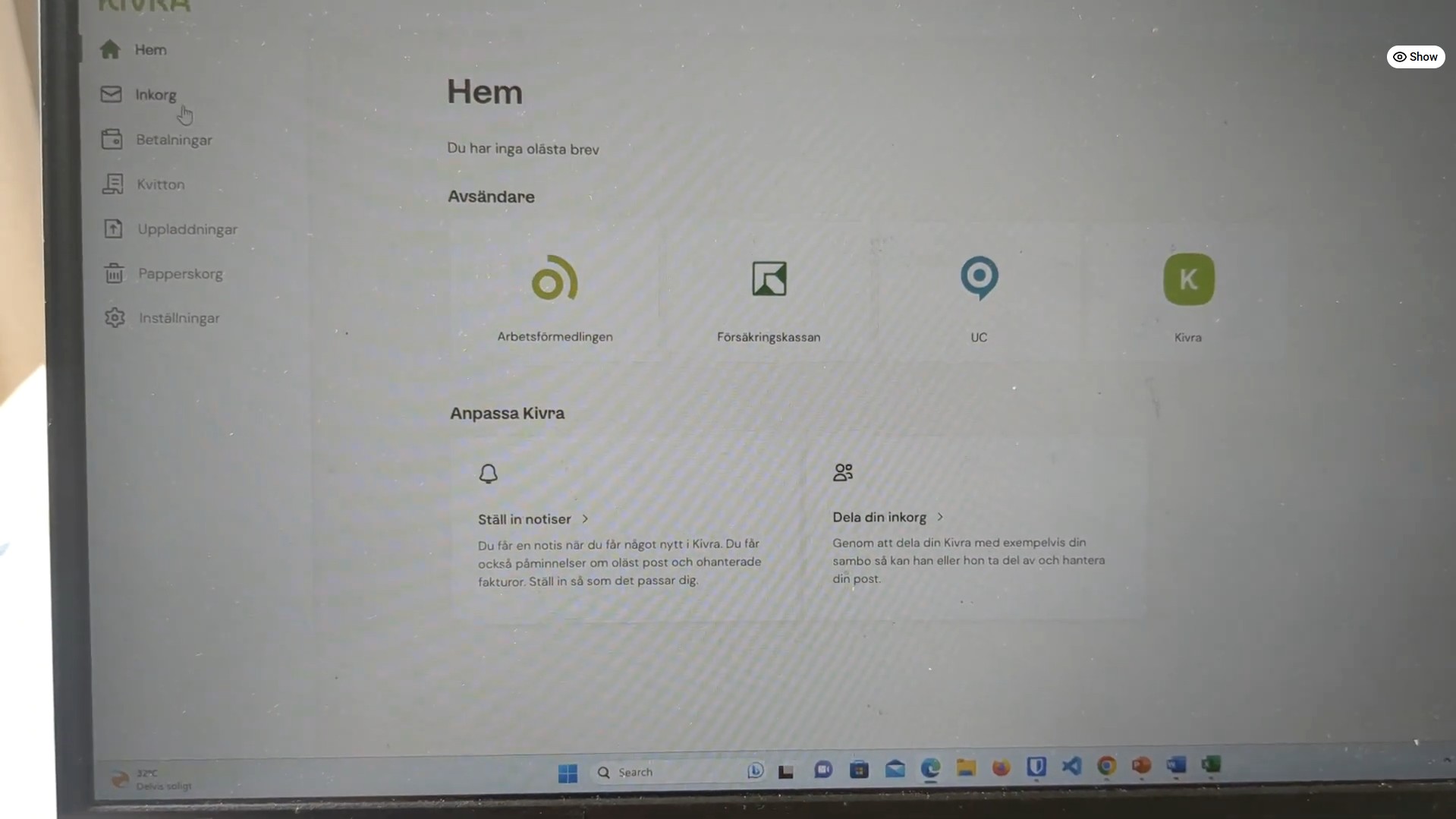 The Kivra registration page on the official Kivra website where new users enter their personnummer and verify with Mobile BankID