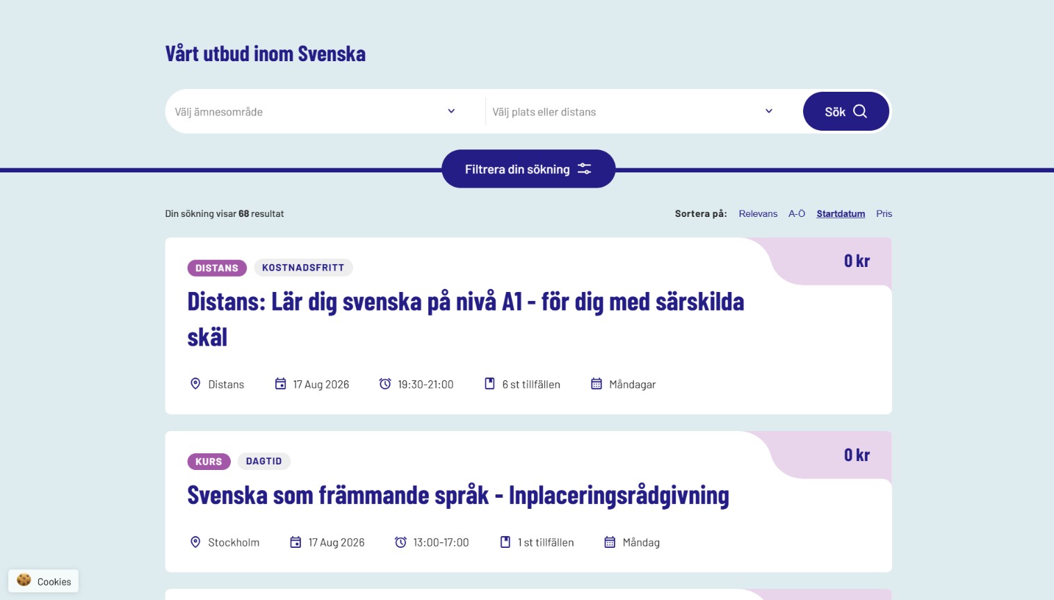 Medborgarskolan adult education Swedish courses