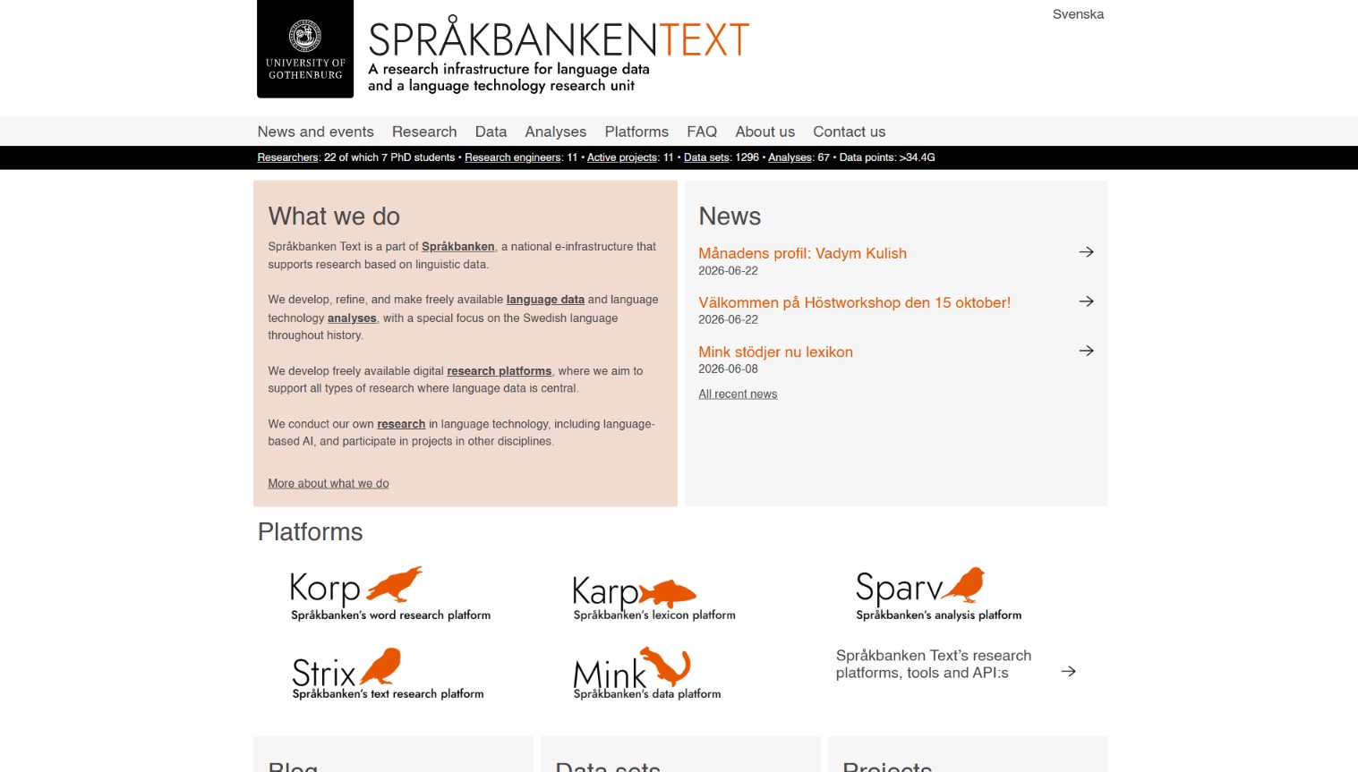 Sprakbanken University of Gothenburg Swedish language resource