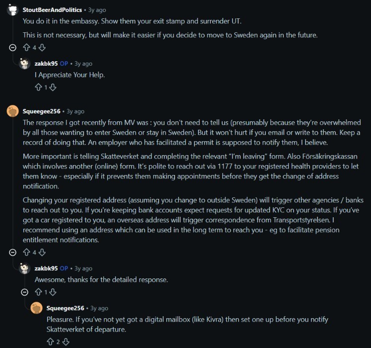 Reddit Comment on Contacting Migration Services Sweden