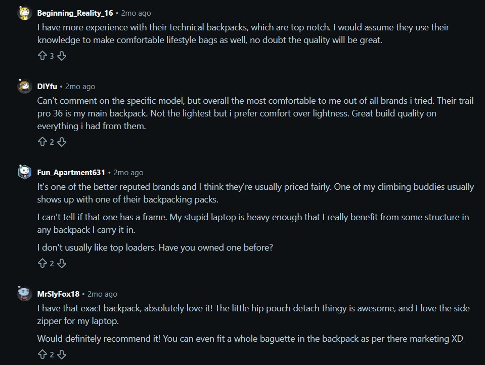 Reddit comment about Deuter Futura 27