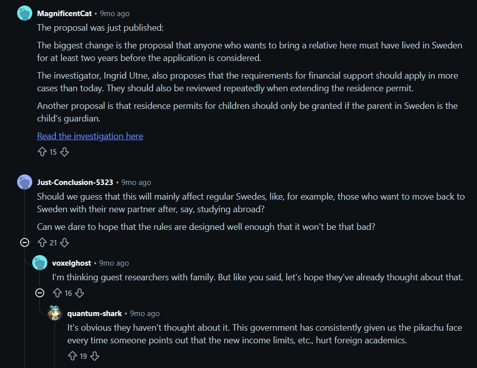 Reddit discussion on family reunification in Sweden