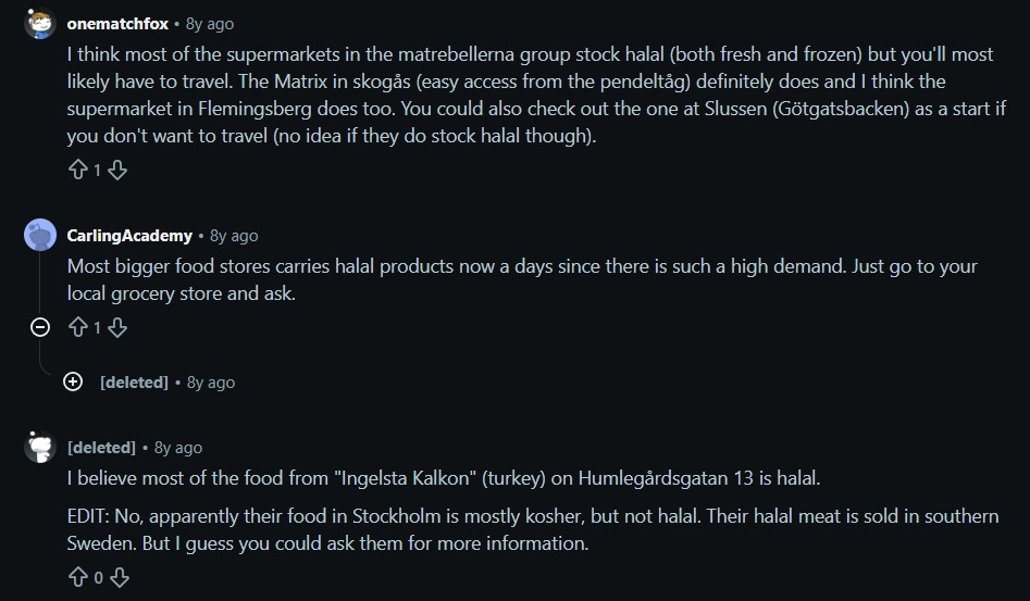 Reddit community tips on halal shopping in Stockholm