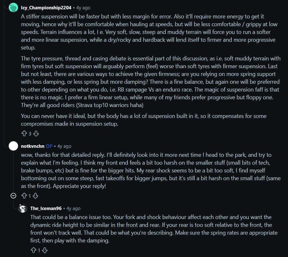 YouTube tutorial comment on suspension setup techniques