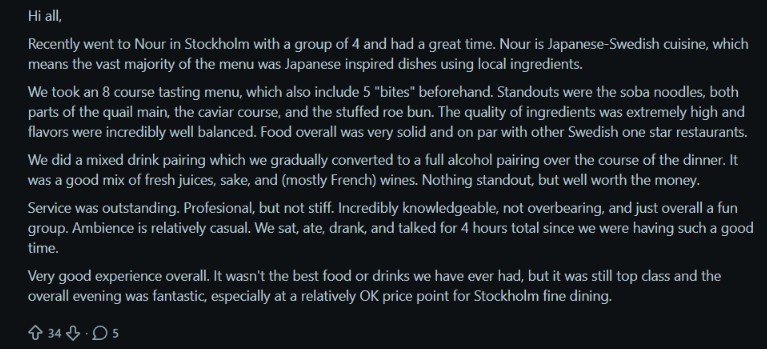 Reddit comment on Nour