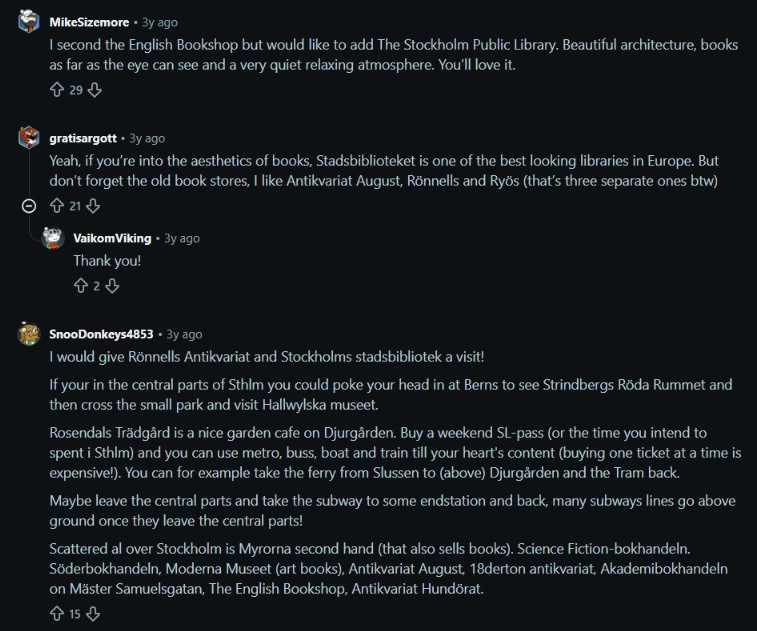 Reddit comment recommending Stockholm Public Library