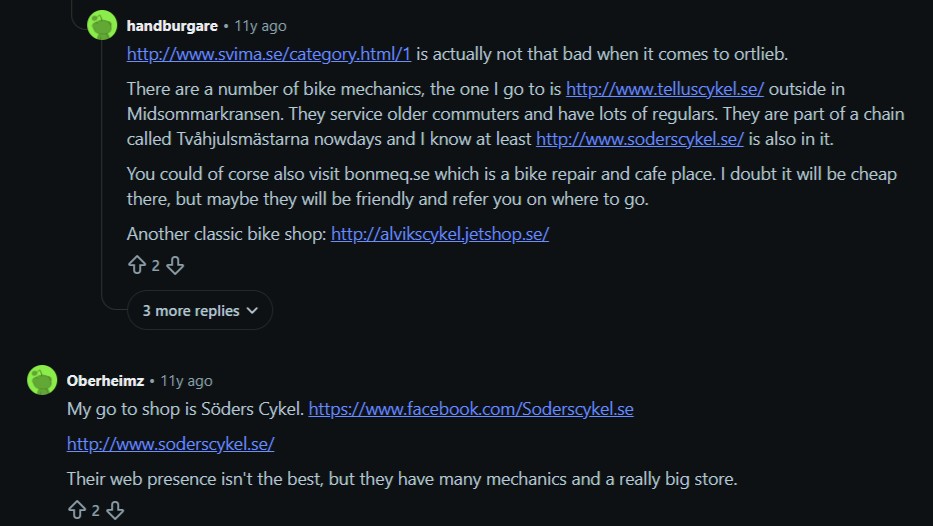 Reddit comment about Söders Cykelbutik i Stockholm