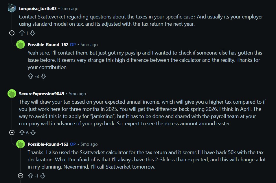 Reddit community discussion about Swedish tax returns