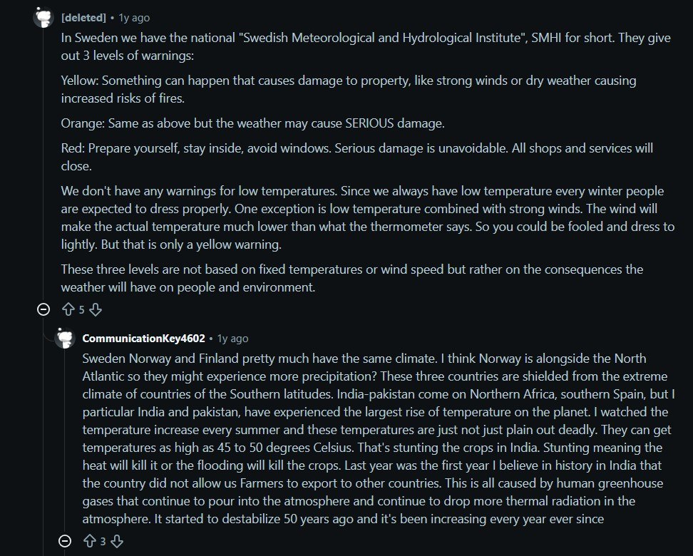 Reddit community discussion about SMHI weather warnings