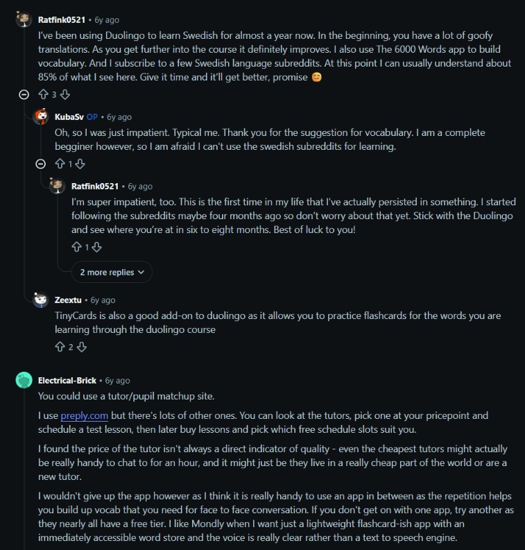 Reddit community Swedish learning advice 1