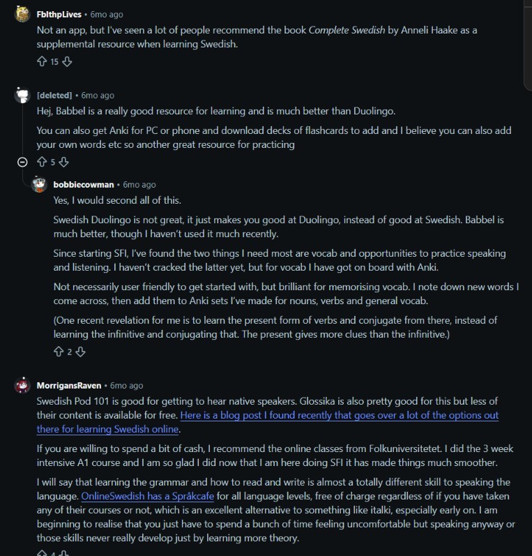Reddit community Swedish learning advice 2