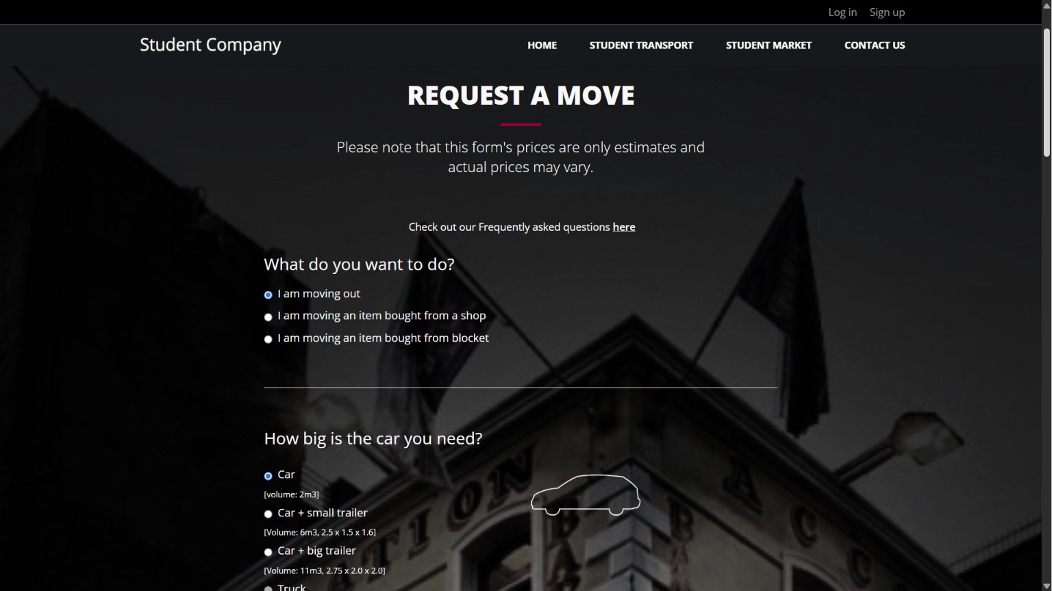 Request a move at the Student Company website