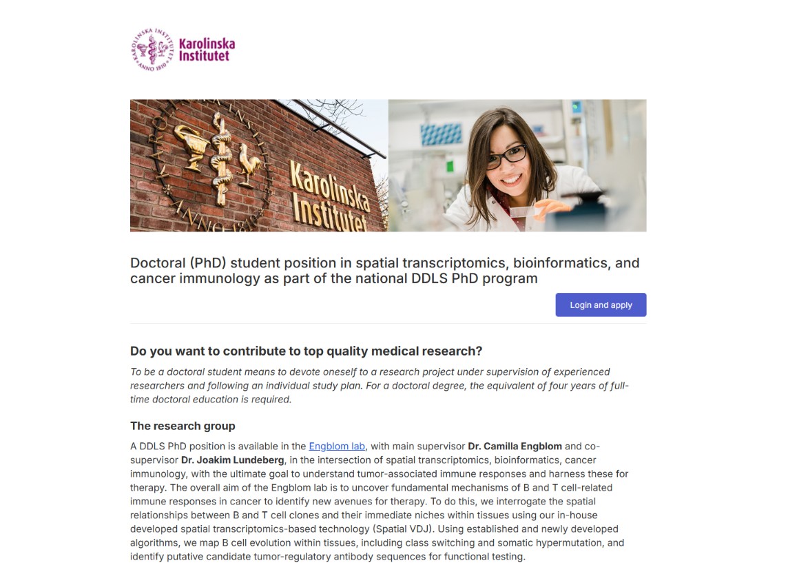 Spatial transcriptomics cancer immunology PhD Karolinska