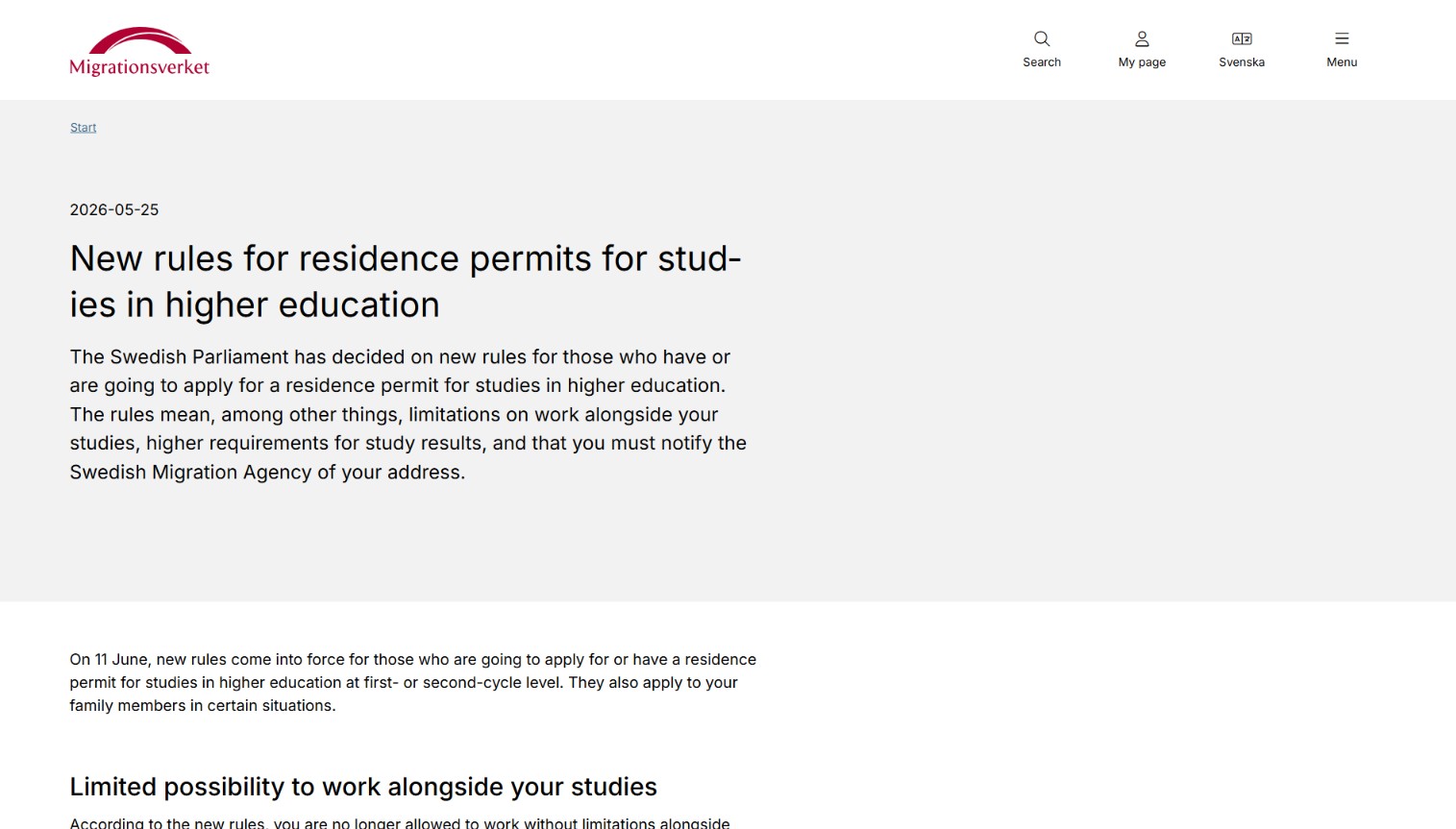 Swedish Migration Agency work-hour rules for fee-paying students