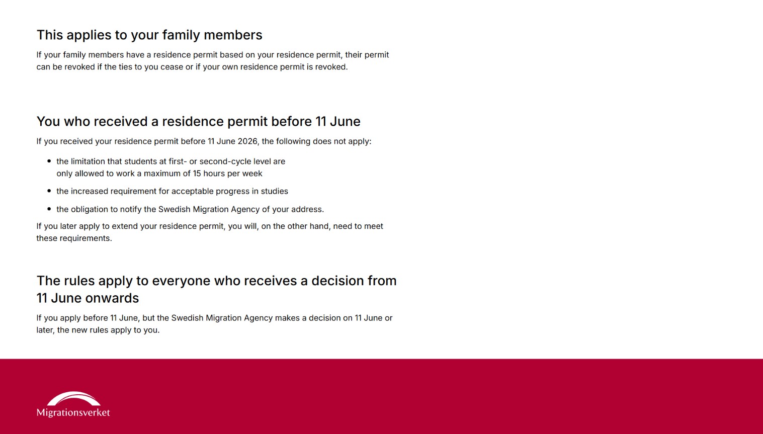 Swedish Migration Agency student work rules overview