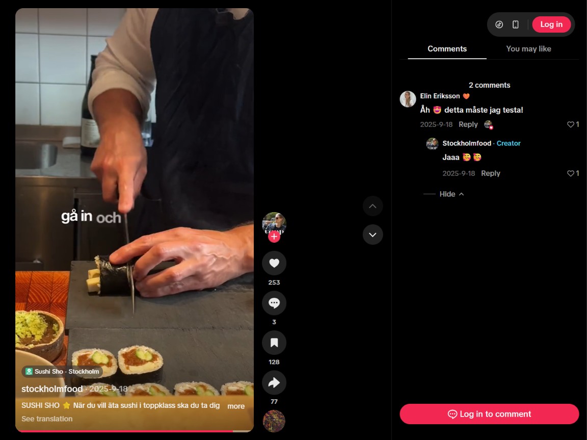 TikTok comment on Sushi Sho