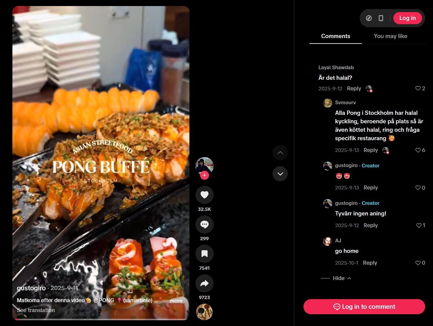 TikTok comments about halal Asian restaurants in Stockholm